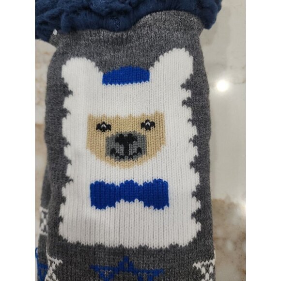 HANUKKAH LLAMA SLIPPER SOCKS Blue Star of David Fuzzy Non Slip ONE SIZE 4 to 10 - Picture 4 of 5